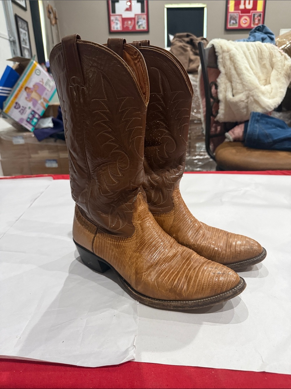 Men's Two-Tone Brown teju lizard Leather Cowboy Boots